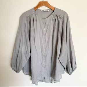 Zara Oversized Dove Grey Peasant Blouse